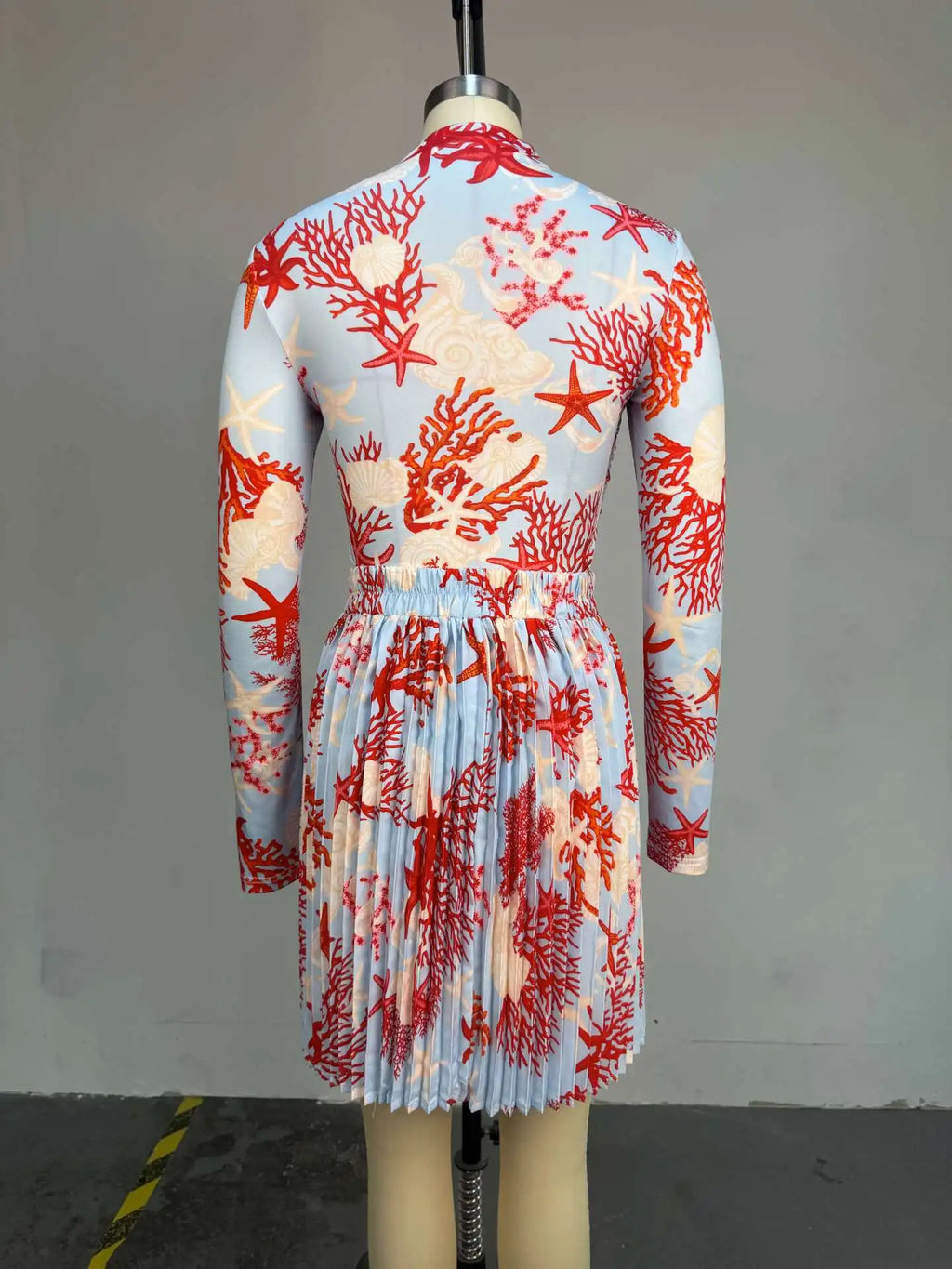 Women Clothing 2 Pieces Print Long Sleeve Shirt Top and Pleated Mini Skirt Luxury Fashion Wear Elegant Party Birthday Dress Set — image 9