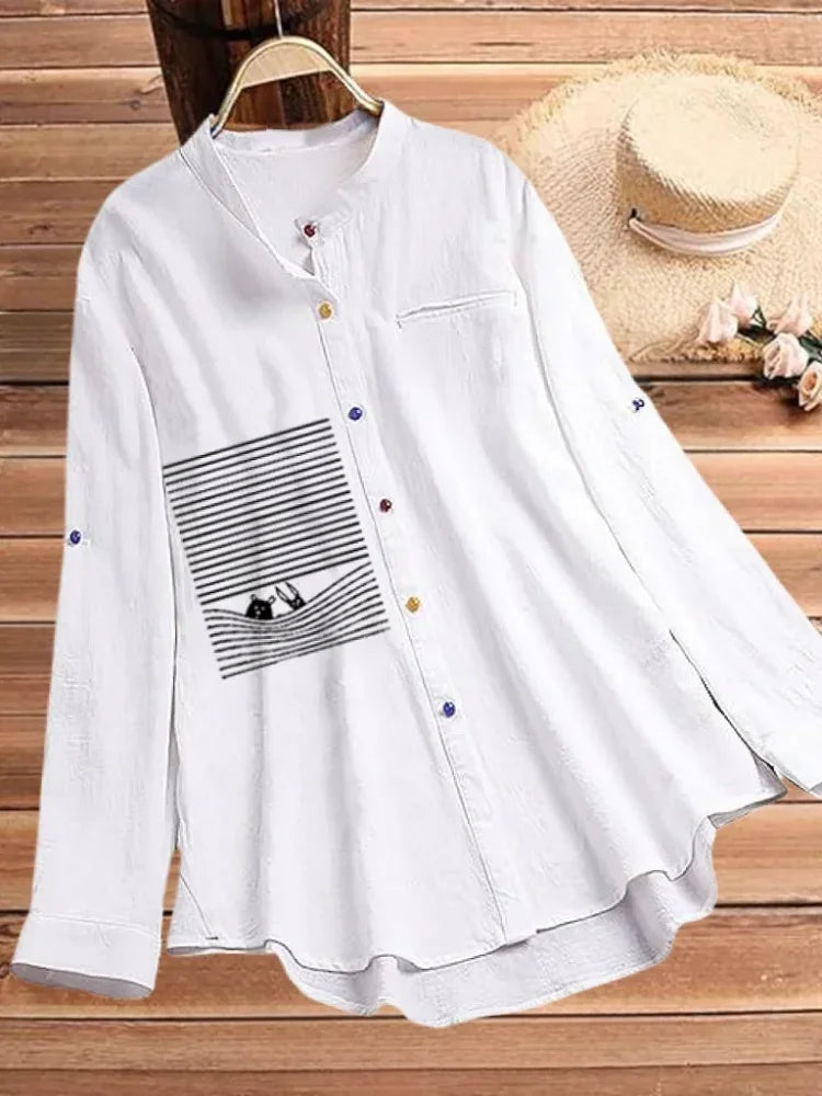 Plus Size In-Stock Best-Seller Simple Tops New Chic Printing Shirt Versatile Stand Collar Colorful Breathable Office Clothing — image 2