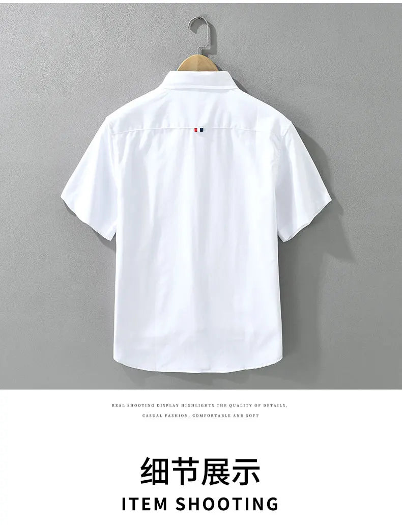 Men's 100% Cotton Short-Sleeve Shirt – Classic Turn-Down Collar, Slim Fit with Chest Pocket & Striped Detail — image 14