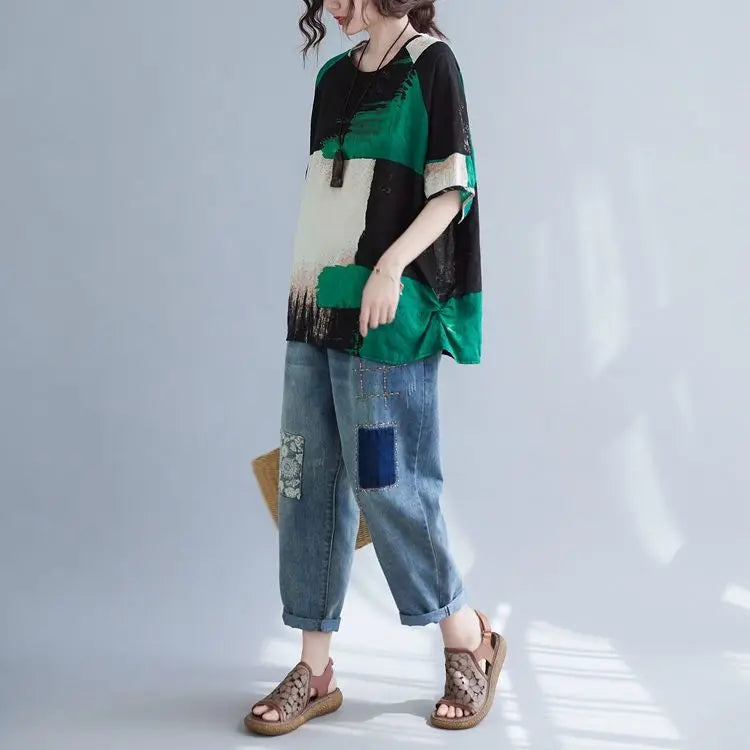 Women Clothing 2025 New Summer Clothing New Style Retro Loose Cotton Linen Short-sleeved T-shirt Top — image 13