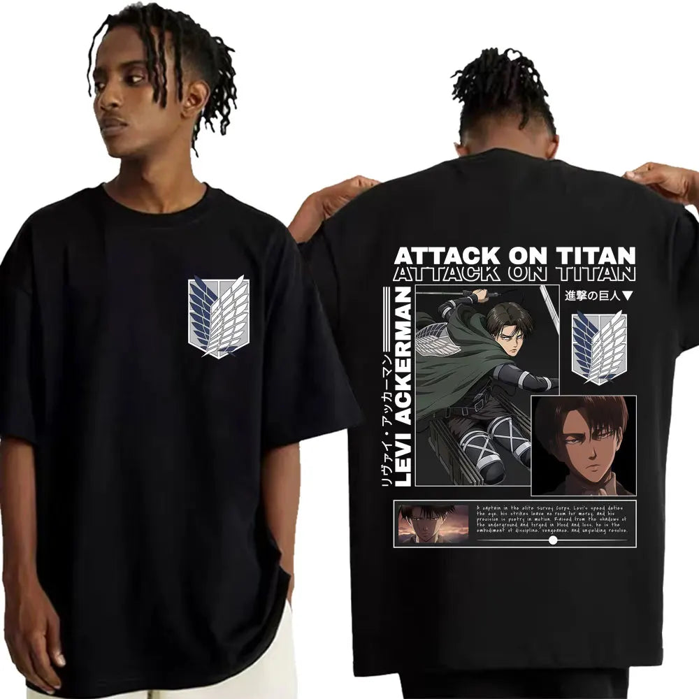 Tee Shirt Homme Graphic T-Shirts Men Tshirt for Men Ropa Hombre Vintage Washed Attack on Titan Levi Ackerman Japanese Anime — image 1