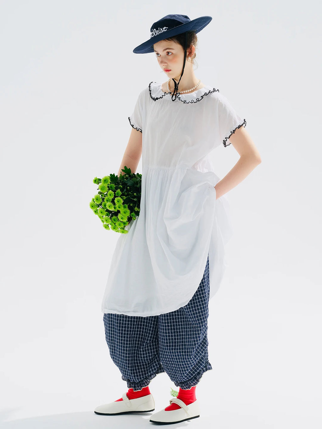 Female clothing women's dresses for woman White Peter‑Pan Collar  Ruffle Trim Loose‑Fit Flowy A‑Line Casual Midi Ladies Dress — image 20