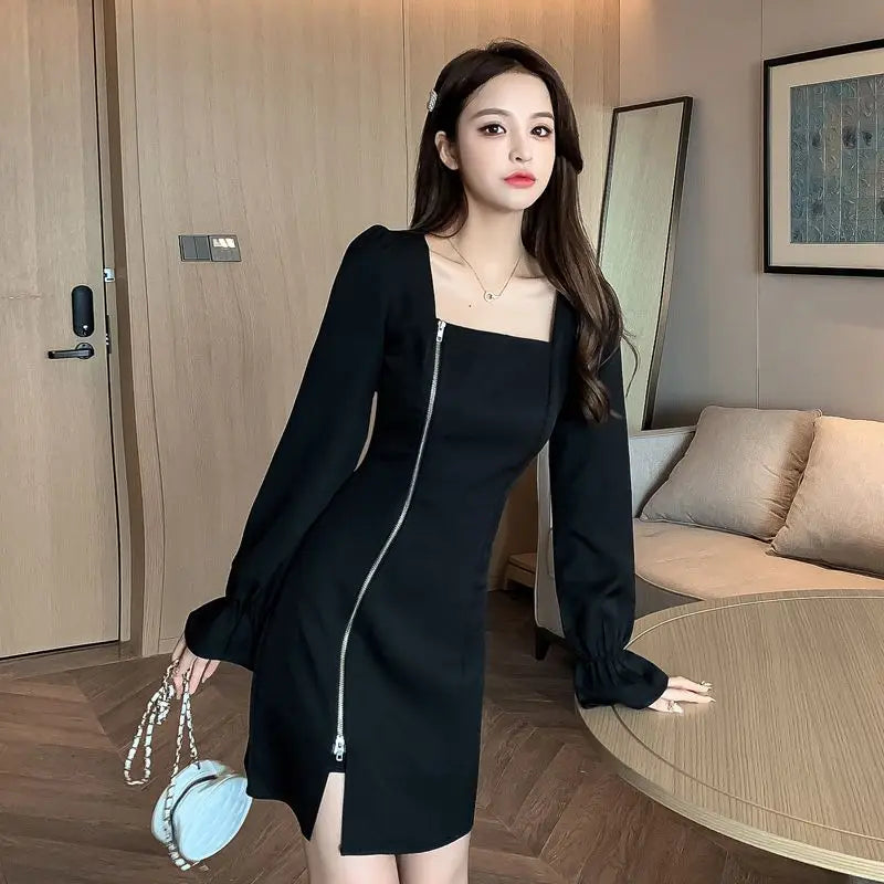 Plus Size Dresses For Women Casual Youth On Sale Clearance Korean Style Elegant Party Luxury Hot Woman Long Sleeve Dress Zipper — image 2