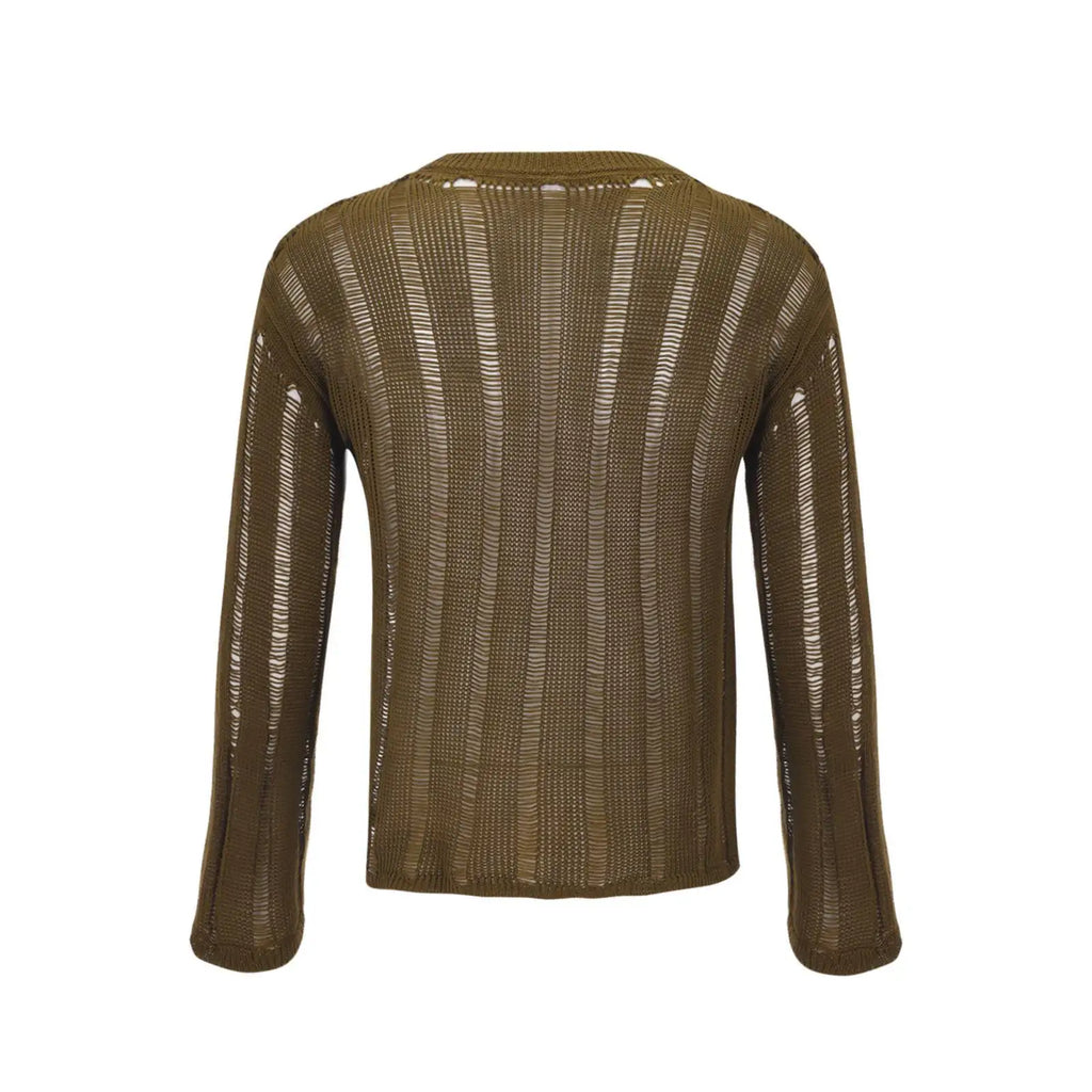 Mens T Shirts New Fashion Woven Solid Color Mesh Top Knit Slim Shirt Long Sleeve Sexy T-shirt Bottoming Streetwera Men — image 9