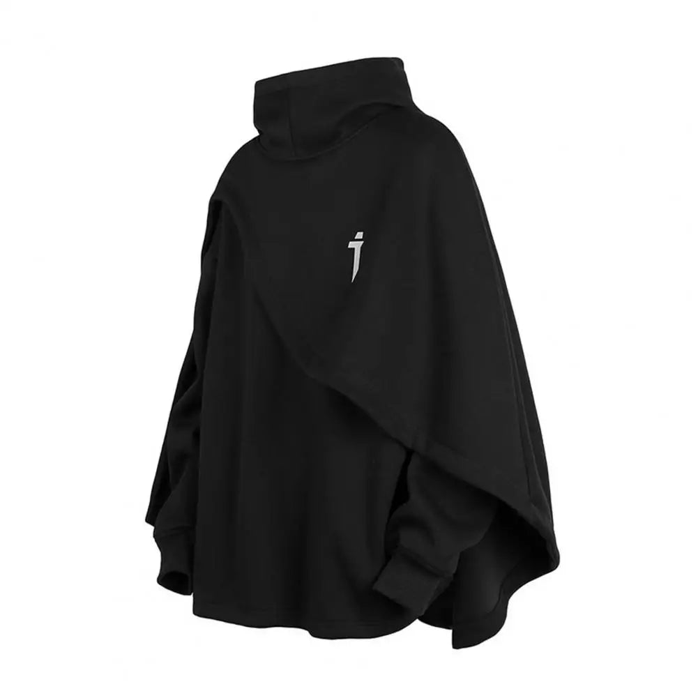 Men Hoodie Fake Two-piece Poncho Multi-Layered Irregular Mechanical Style Hoodie High Collar Batwing Sleeve Street Wear Hoodie — image 8