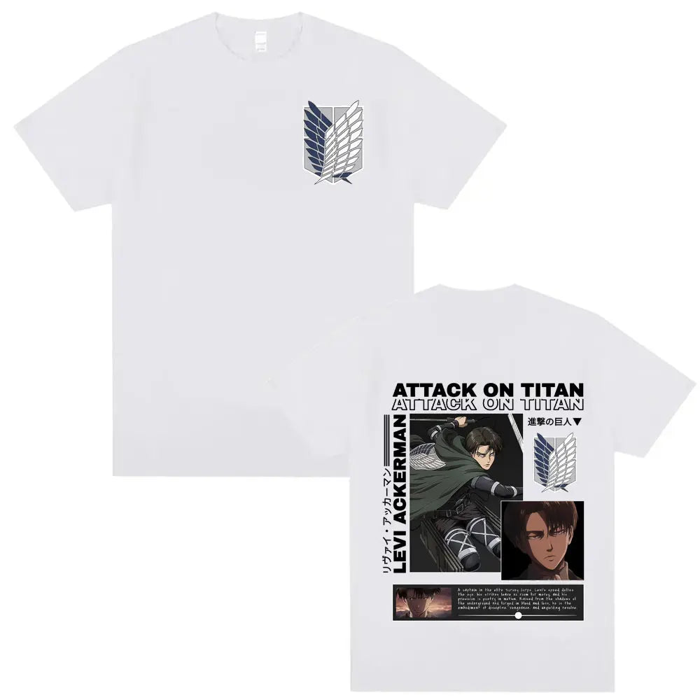 Tee Shirt Homme Graphic T-Shirts Men Tshirt for Men Ropa Hombre Vintage Washed Attack on Titan Levi Ackerman Japanese Anime — image 2