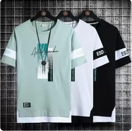 T Shirt for Men Set Summer Hot Selling Men's Short Sleeved T-shirt Casual Versatile Half Sleeved Trend Color Blocking Top Tshirt — image 8