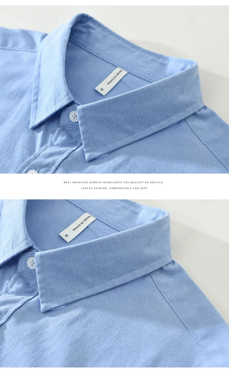 Men's 100% Cotton Short-Sleeve Shirt – Classic Turn-Down Collar, Slim Fit with Chest Pocket & Striped Detail — image 15