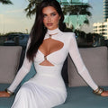 Elegant Party Dresses For Women Fashion Sexy Solid Full Sleeves Hollow Out Turtleneck Sheath Hip Wrap Long Vestidos Robes Female — image 7