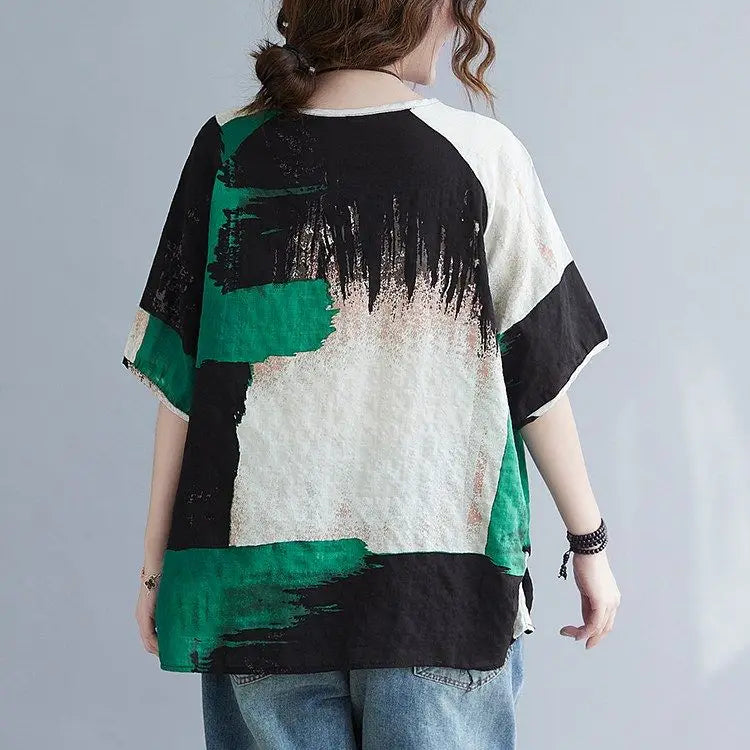 Women Clothing 2025 New Summer Clothing New Style Retro Loose Cotton Linen Short-sleeved T-shirt Top — image 19