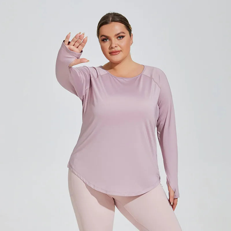 Plus Size Yoga Clothes Women 2025 Long Sleeve Sportswear Woman Gym Running Blouses Sports Tops Fitness T-shirt Workout Clothing — image 3