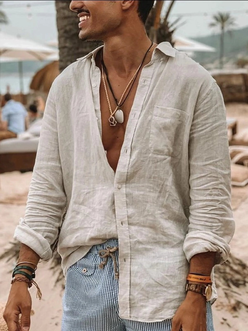Men's casual fashion solid color thin long-sleeved shirt, lapel cardigan, suitable for outdoor activities — image 5