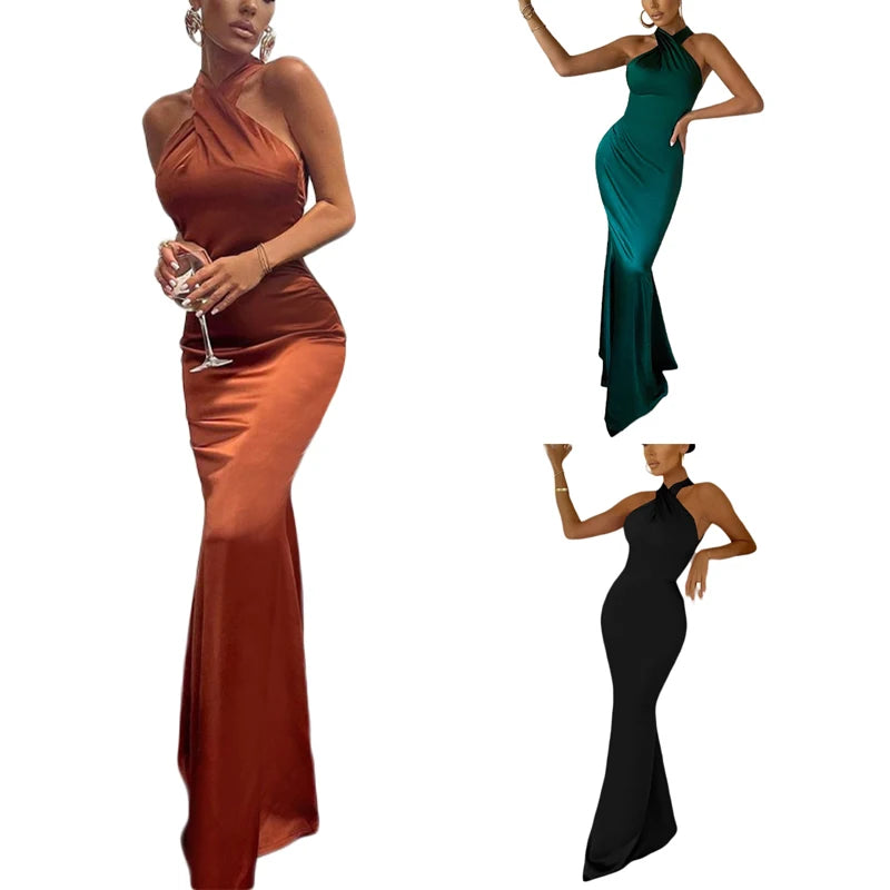 Women Long Dress Cross Halter Backless Ball Gown Cocktail Party Evening Dresses Sleeveless Summer Dress — image 11