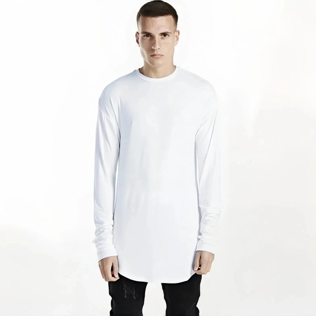 MRMT 2026 Brand New Men's T Shirt High Street Arc Hem Long Sleeved Men T-shirt Solid Color Base Man Hip Hop Tops Tees For Male — image 1