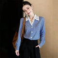 Women's Shirt Fashion Spring and Summer High-grade Lapel Design Striped Shirt Feminine Joker Cardigan Loose top Striped Shirt — image 1