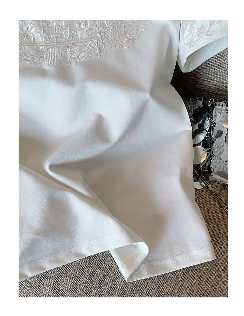Women Clothing Summer Fashion Vintage Embroidery White Cotton Basic T Shirt Female Simple Casual O Neck Short Sleeve Loose Tops — image 17