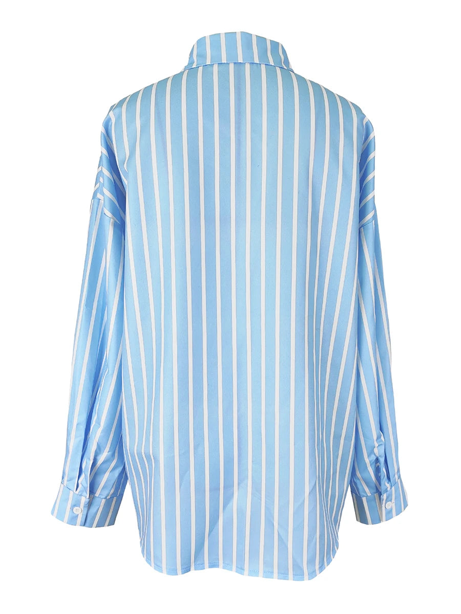 Women Striped Shirts Long Sleeve Casual Loose Button Up Blouses Turn Down Collar Tops Spring Autumn Office Lady Clothes Blusas — image 6
