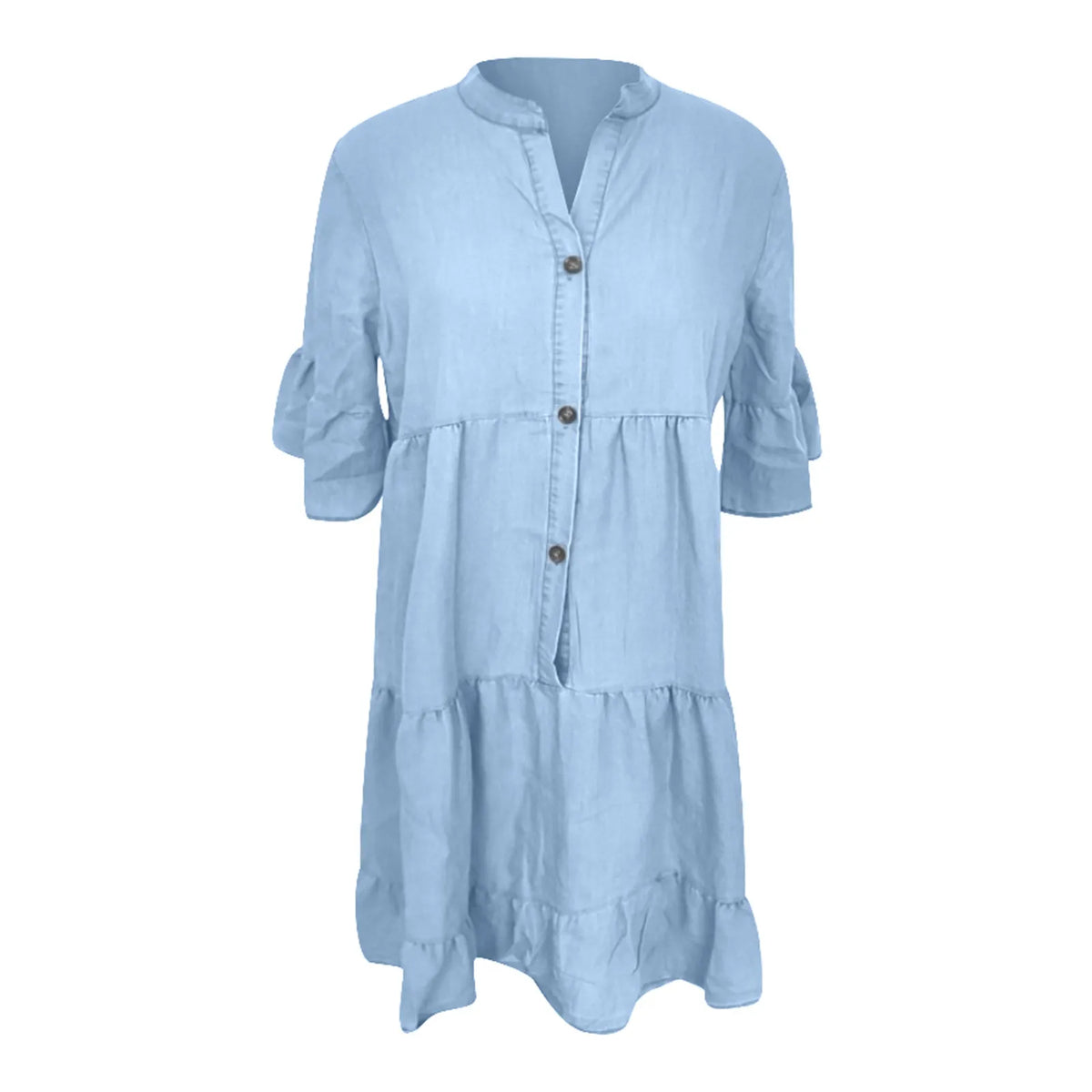 Dresses For Women 2025 Casual Women'S Solid Color Distressed Denim Midi Dress With 5/8 Sleeves Vestidos Elegantes Feminino — image 5