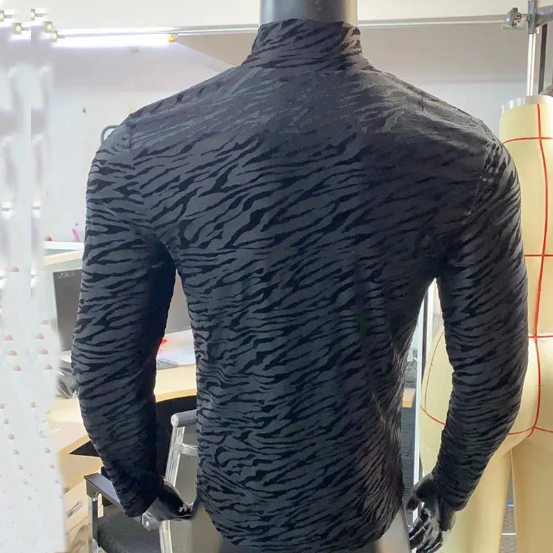 Men's T Shirt Perspective Turtleneck Long-sleeved Lace Tight Fitting T-shirt for Men Streetwear Bottoming Shirt Inside Male Tops — image 8