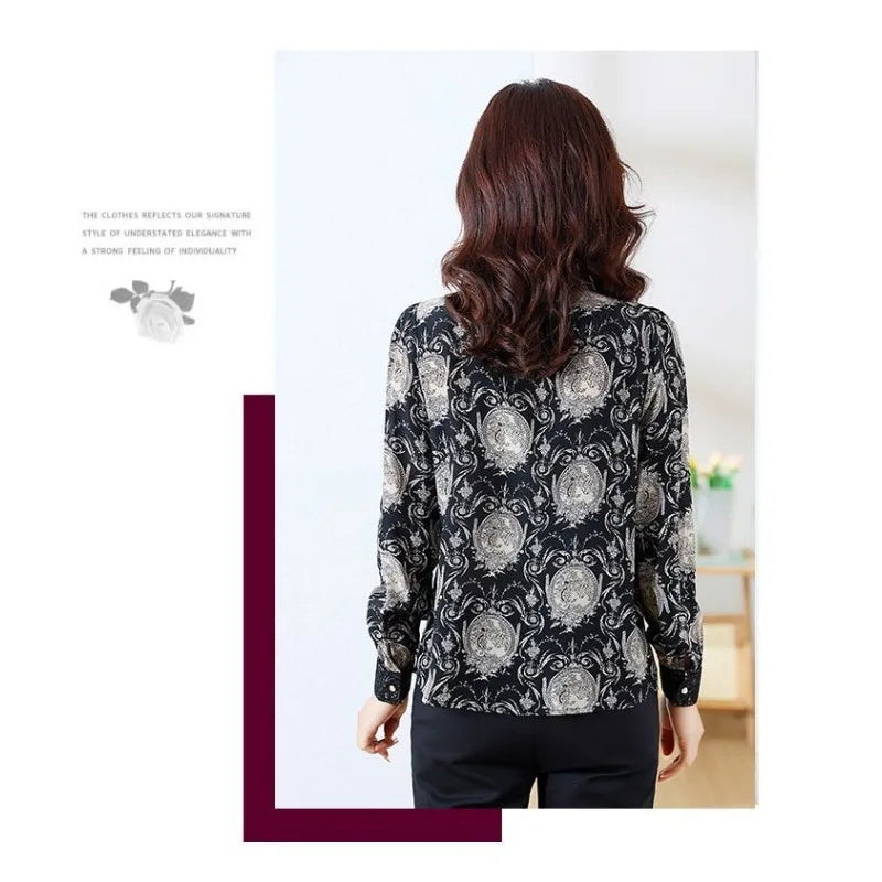 Shirts for Women in Spring Autumn New Style Printed Satin Stylish Slim Fashion Commuting Simple — image 4