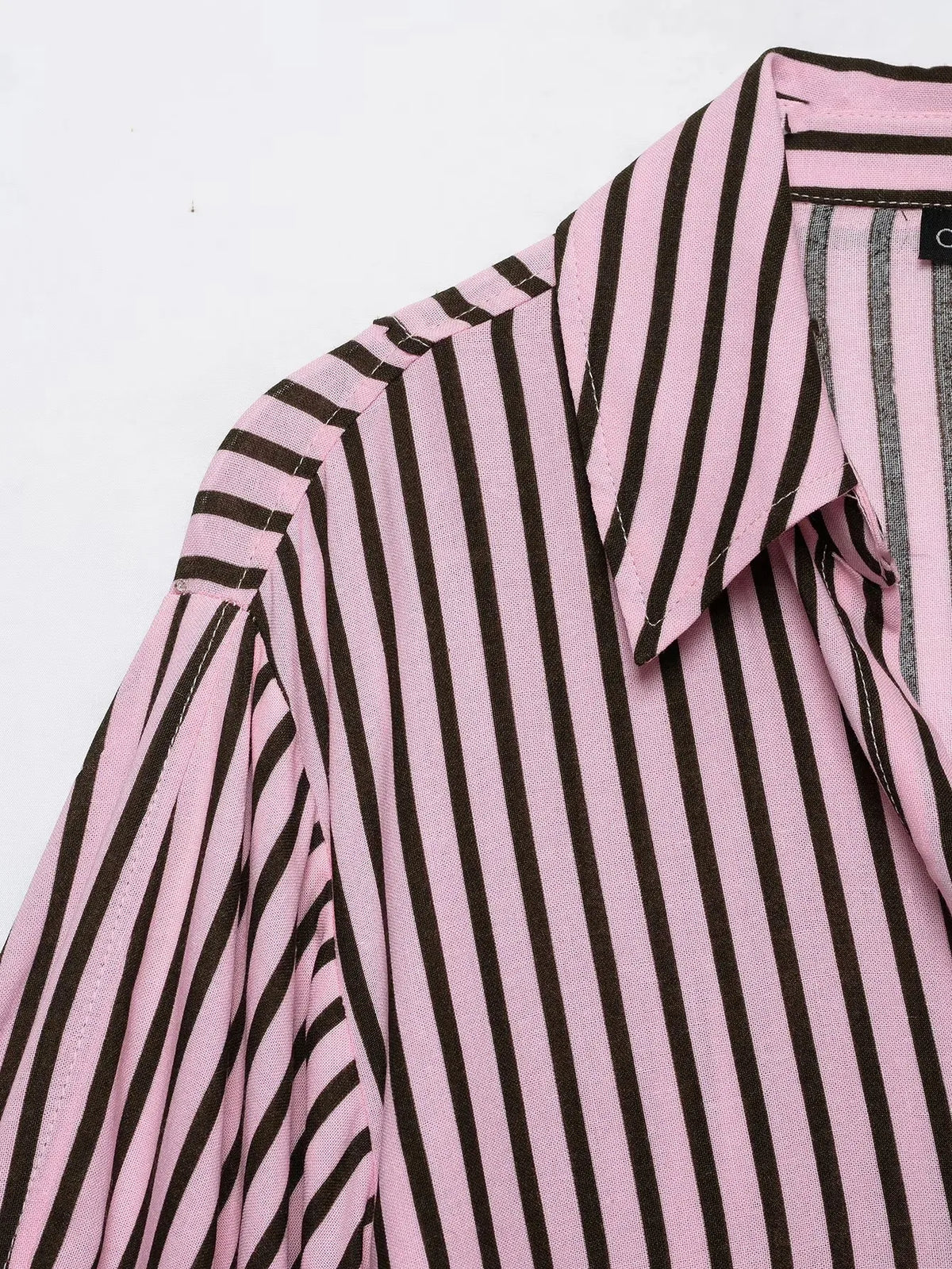 Women Striped Shirts For Women Vintage Elegant Puff Sleeve Summer New High Street Clothes Leisure Single-breasted Lapel Blouse — image 15