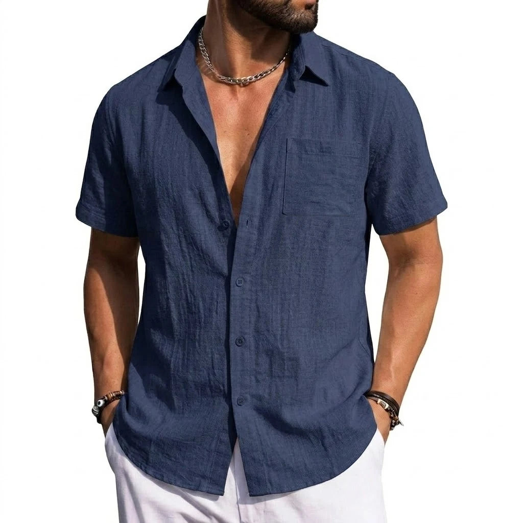 Men's Linen Shirts Short Sleeve Casual Shirts Button Down Shirt for Men Summer Beach Wedding Shirt Solid Color Hawaiian Shirt — image 5