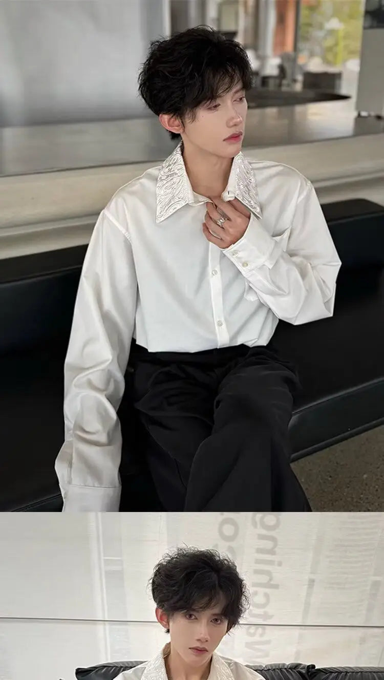 Men's Satin Shirt with Embellished Collar — image 6