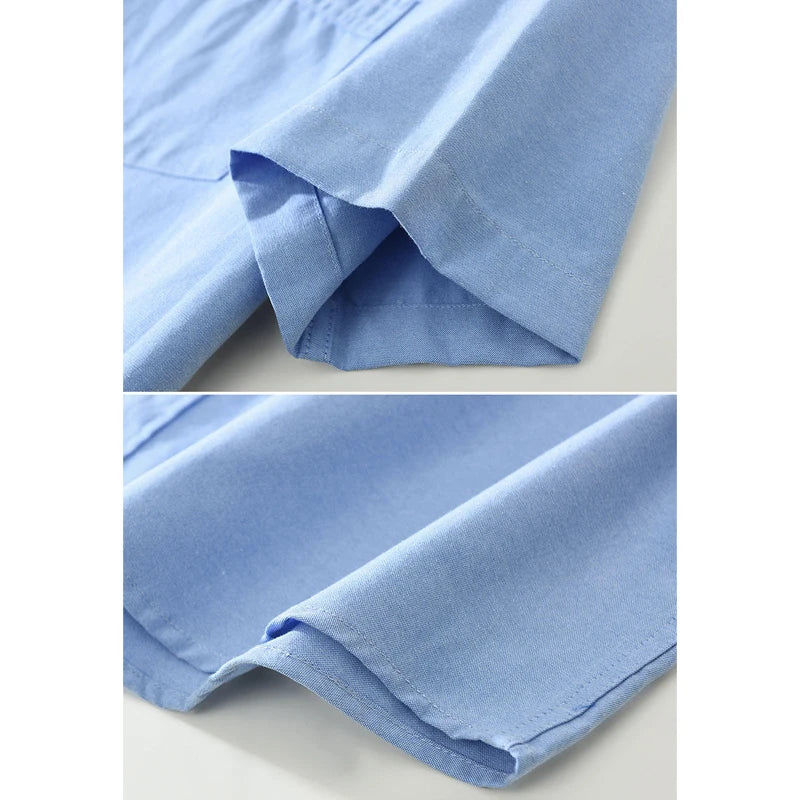 Men's 100% Cotton Short-Sleeve Shirt – Classic Turn-Down Collar, Slim Fit with Chest Pocket & Striped Detail — image 5