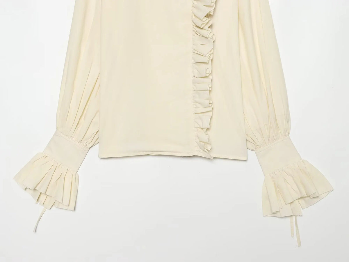 Women Elegant Vintage White Shirts Spring Summer Female Ruffles Stand Blouses Top Lady Korean Long Sleeve High Street Casual Top — image 11