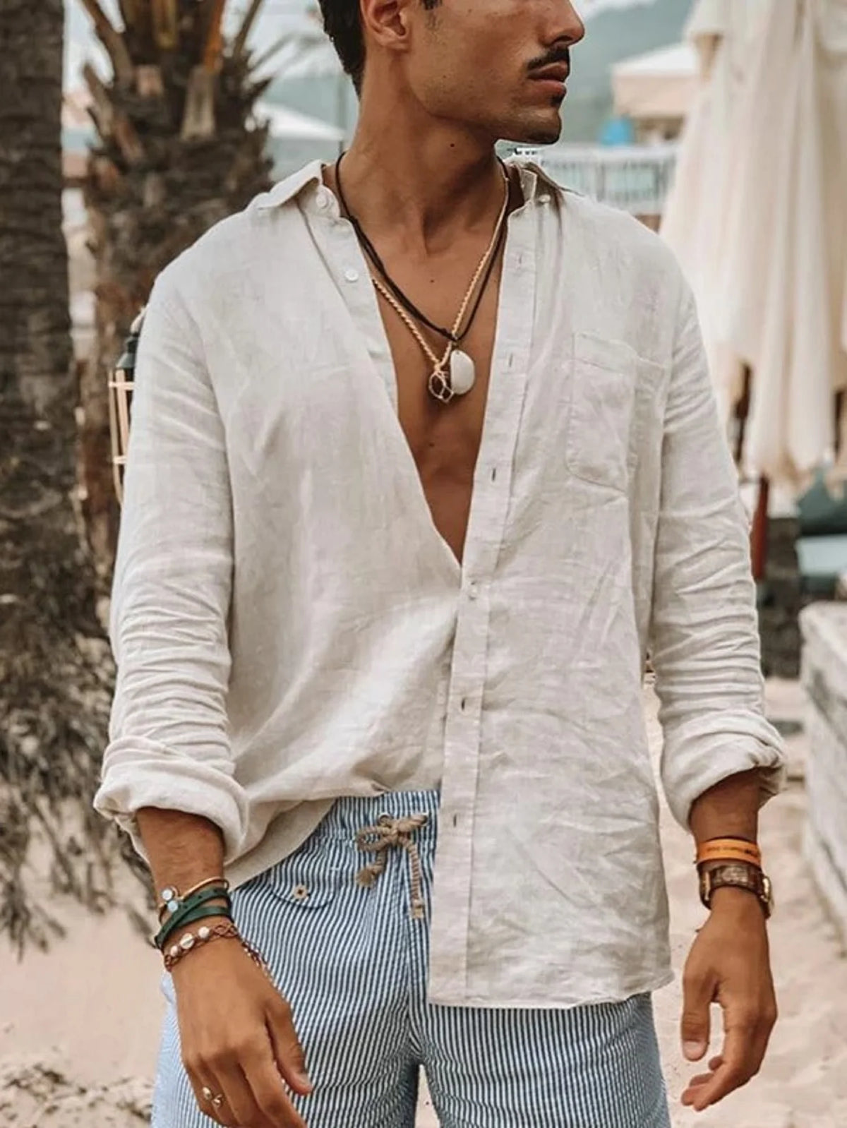Men's casual fashion solid color thin long-sleeved shirt, lapel cardigan, suitable for outdoor activities — image 4