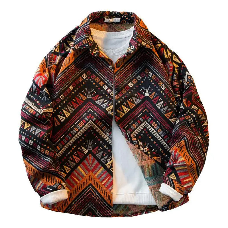 Men's high-density woven shirt men's high-end retro ethnic style long sleeved shirt trendy clothing jacket men clothing shirt — image 5