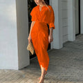 Women's Clothing 2025 Summer New Fashion Solid Color Long-sleeved Medium and Long Shirt Dress — image 2