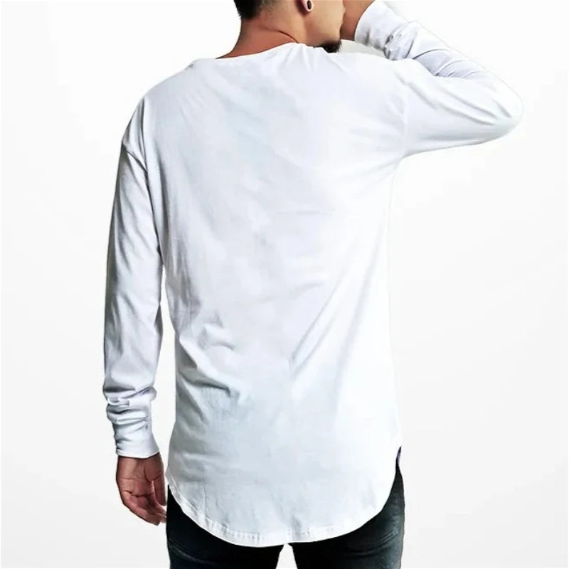 MRMT 2026 Brand New Men's T Shirt High Street Arc Hem Long Sleeved Men T-shirt Solid Color Base Man Hip Hop Tops Tees For Male — image 2