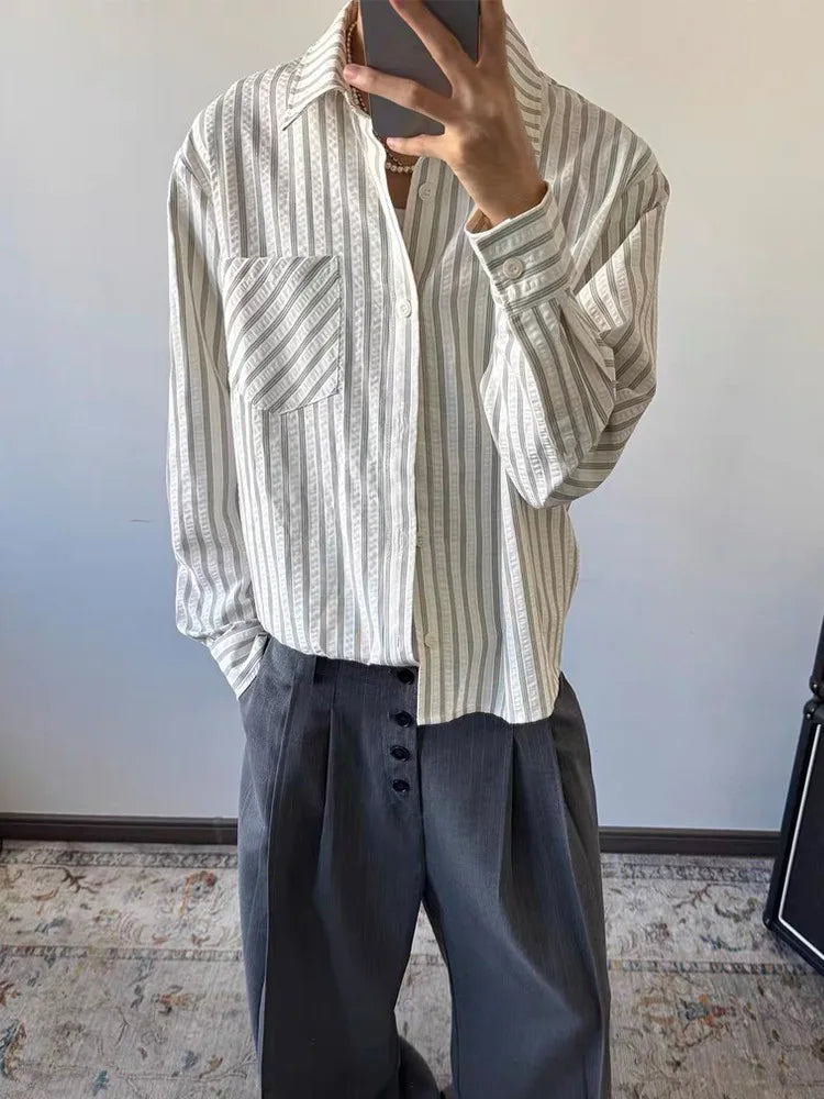 Striped Shirt Men's Spring and Autumn High-end Right Shoulder Long-sleeved Shirt Cleanfit Sun Protection Jacket — image 20