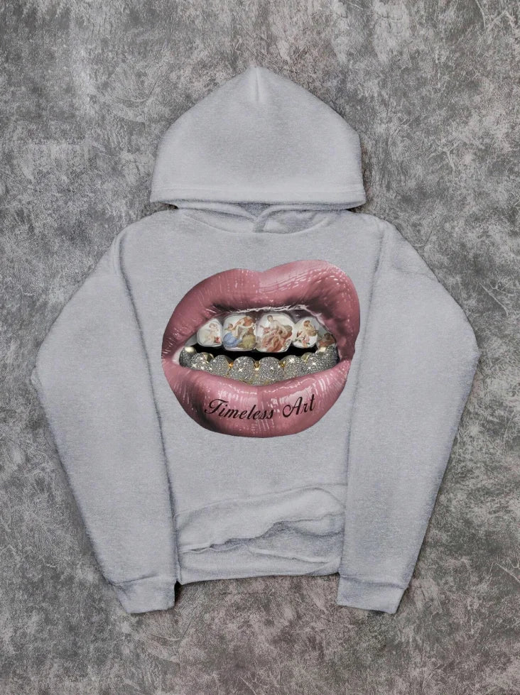 Men's hoodie, casual pink lip print hoodie retro comfortable sweatshirt casual high-quality hoodie — image 2