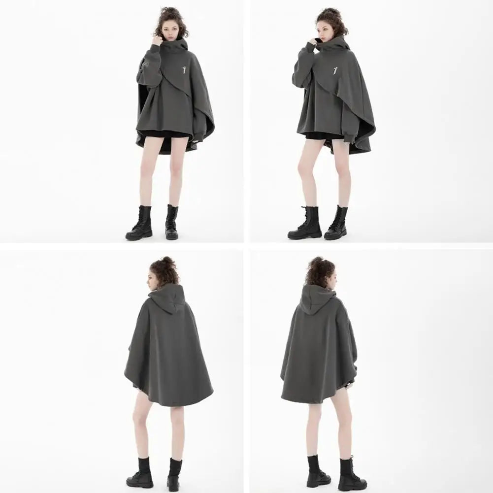 Men Hoodie Fake Two-piece Poncho Multi-Layered Irregular Mechanical Style Hoodie High Collar Batwing Sleeve Street Wear Hoodie — image 16