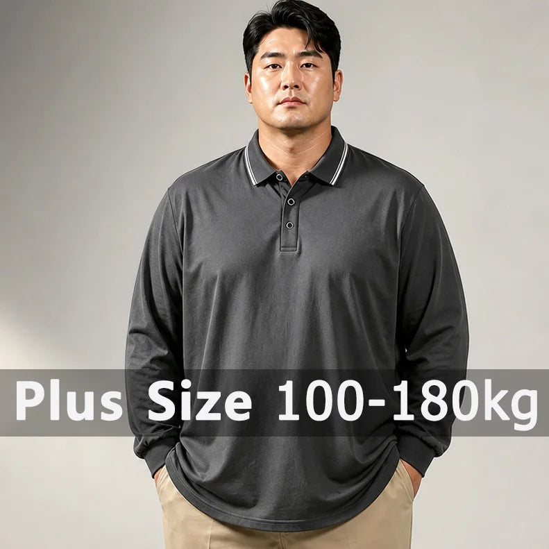 Plus Size Men Long Sleeve Polo Shirts Autumn Winter Polos 5XL 6XL 7XL 100-175kg Loose Oversized Tops Big Size Men Clothing 3XL — image 1