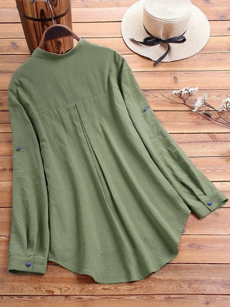 Plus Size In-Stock Best-Seller Simple Tops New Chic Printing Shirt Versatile Stand Collar Colorful Breathable Office Clothing — image 3
